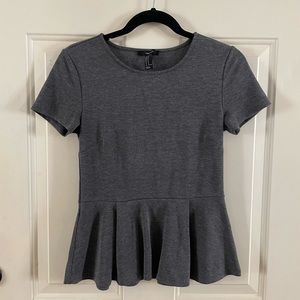 Forever 21 Gray Fitted Peplum Top | Size M